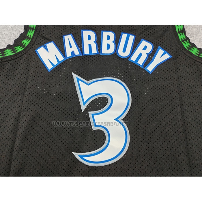 Camiseta Stephon Marbury NO 3 Minnesota Timberwolves Mitchell & Ness 1997-98 Negro